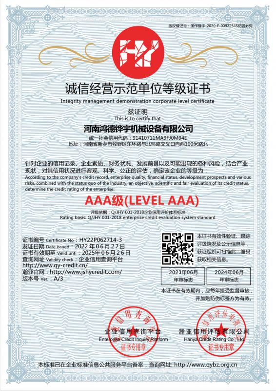诚信经营示范单位